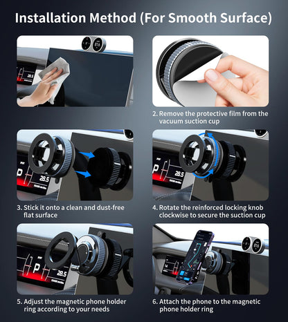 Magnetic Car Mobile Holder with Vacuum Suction Base, 360°